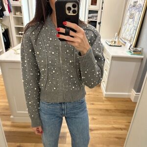 Zara Gray Pearl Embellished Sweater